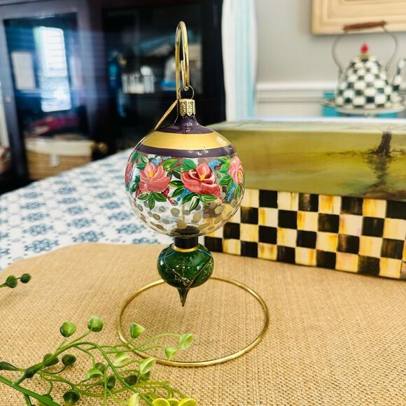 Mackenzie-Childs Vintage Double Drop Blown Glass‎ Ornament Whimsical Floral Rare - Picture 1 of 10